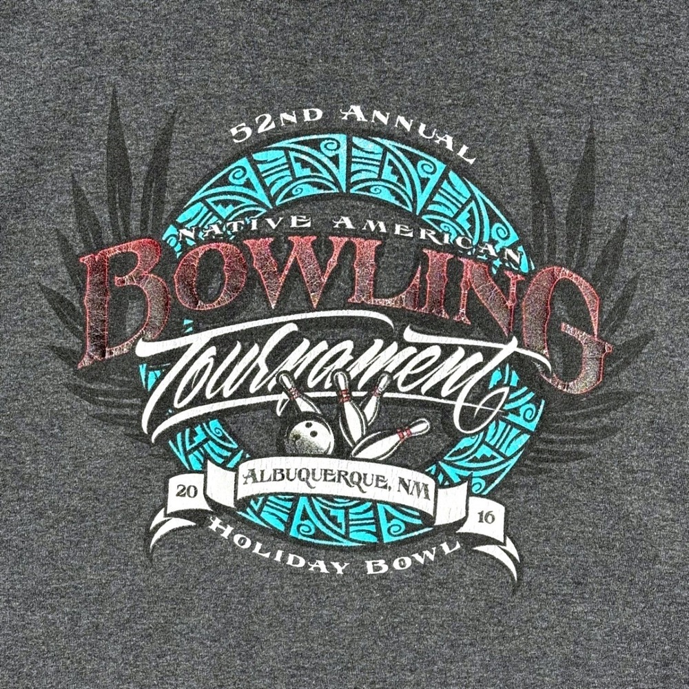 Port and Company Mens 2XL Native American Bowling Tournament Graphic TShirt Gray